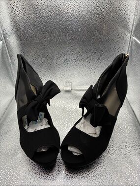 Black Bow Peep-Toe Women's Heels